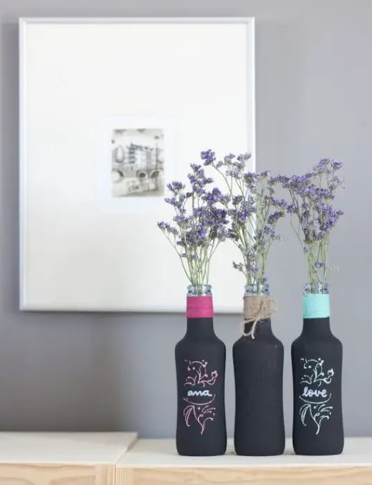 Botellas recicladas con pintura pizarra/ Chalk paint recycled bottles