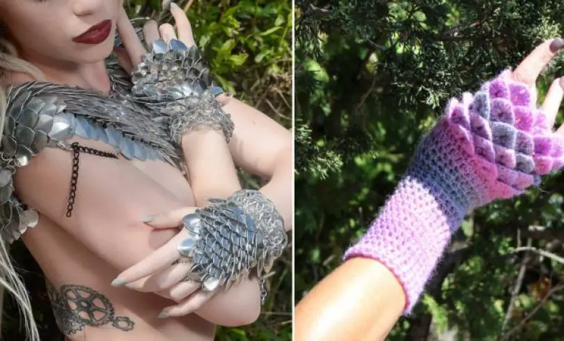 Guantes de dragón tejidos y con escamas de aluminio ideales para el invierno